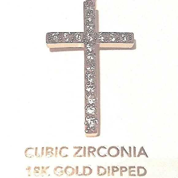 NEW BEAUTIFUL 18k Gold plated CZ Cross Pendant Necklace Crystals 18"-20” NWT - Picture 2 of 5